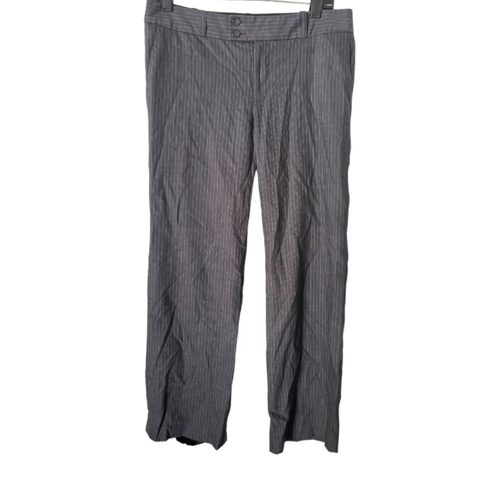 Club Monaco‎ Grey Pinstriped Wool Spandex Straight Leg Flat Front Pants 6